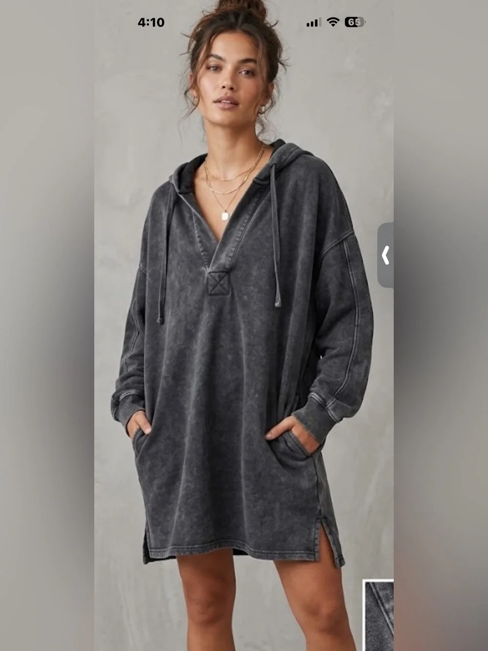 Mono B Washed Charcoal V-Neck Hooded Sweatshirt Dress. NWT